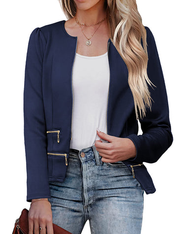 Zeagoo Womens Blazer Cropped Open Front Zipper Dress Zeagoo Womens Blazer Cropped Open Front Zipper Dress