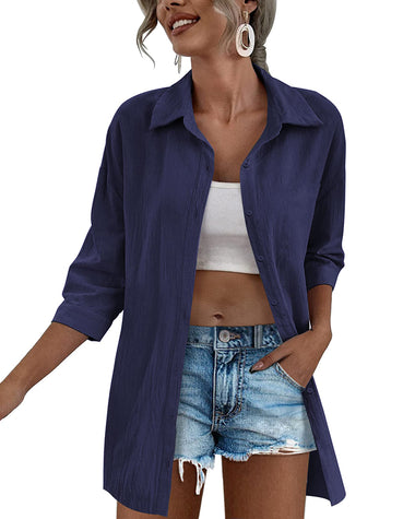 3/4 Sleeve Shirts Button Down Beach Cover Up - Zeagoo (Us Only)