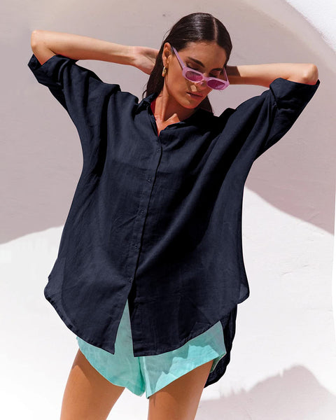 zeagoo women swimsuit coverup 3 4 sleeve linen shirts casual button down beach cover up