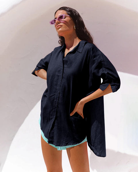 zeagoo women swimsuit coverup 3 4 sleeve linen shirts casual button down beach cover up