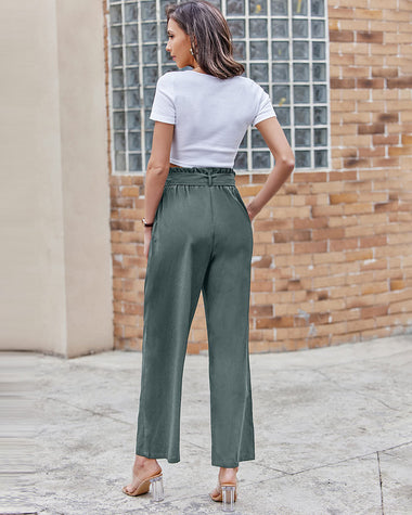 Women Long Lounge Pants with Pockets High Waisted Wide Leg Business Work Trousers Pant - Zeagoo (Us Only)