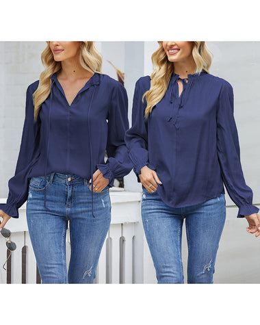 Women's Frill Mock Neck Blouse Long Sleeve Ruffle Shirt Top Elegant Office Tops S-XXL - Zeagoo (Us Only)