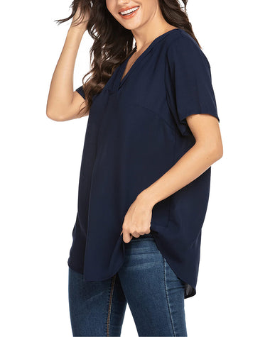 Women's Casual Tunic Summer Short Sleeve Chiffon Top Loose V Neck Dressy Office Work Shirt Blouse - Zeagoo (Us Only)