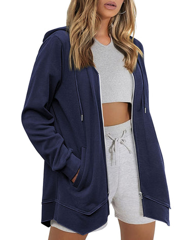 Women Zip Up Hoodies Fleece Lined Tunic Sweatshirt Long Casual Hoodie Jacket with Pockets - Zeagoo (Us Only)