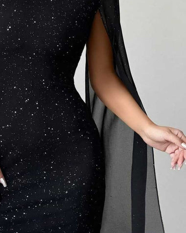 Glamorous Sparkle Cape Sleeve Knit Dress ZEAGOO Glamorous Sparkle Cape Sleeve Knit Dress ZEAGOO