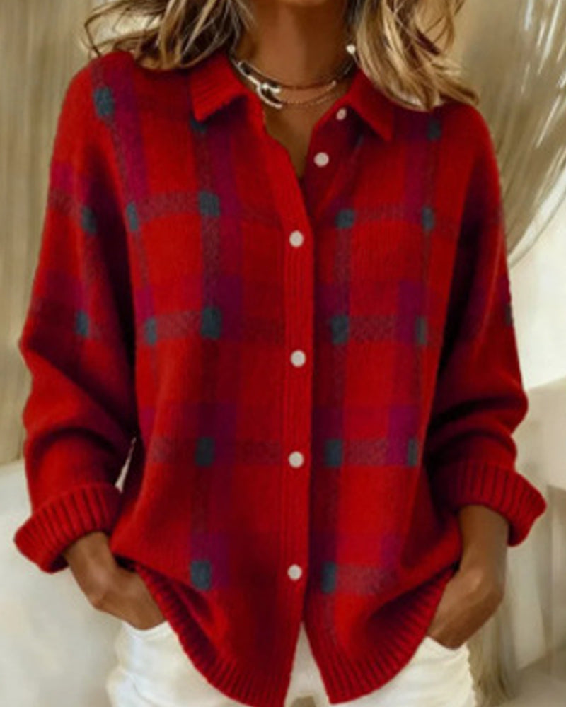 Zeagoo Women's Classic Loose Fit Checked Knit Cardigan