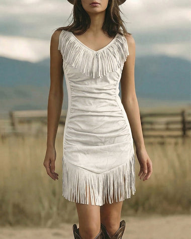 western bodycon dress Western Cowgirl Faux Suede Fringed Bodycon Dress