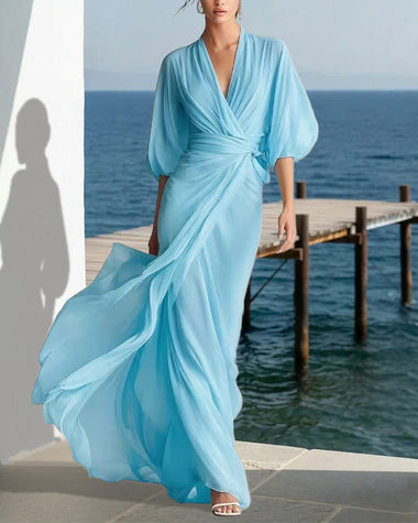 Flowy Layered Lantern Sleeves Maxi Dress ZEAGOO Flowy Layered Lantern Sleeves Maxi Dress ZEAGOO