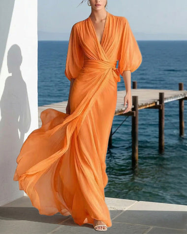 Flowy Layered Lantern Sleeves Maxi Dress Flowy Layered Lantern Sleeves Maxi Dress