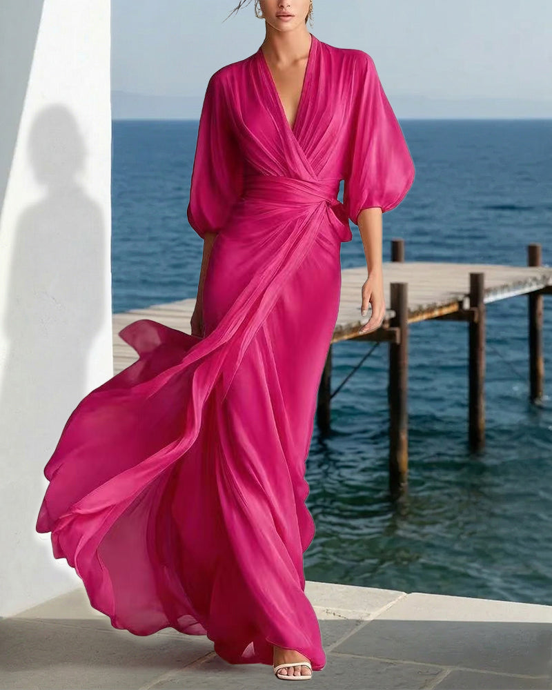 Flowy Layered Lantern Sleeves Maxi Dress - Zeagoo ZEAGOO Flowy Layered Lantern Sleeves Maxi Dress - Zeagoo ZEAGOO