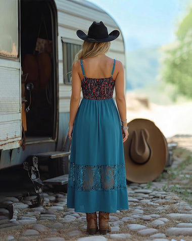 Ethnic Print Loose Hem Boho Western Dress