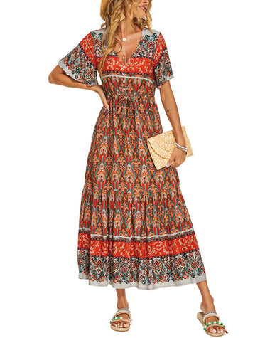 Bohemian Floral V-Neck Maxi Dress | Zeagoo ZEAGOO Bohemian Floral V-Neck Maxi Dress | Zeagoo ZEAGOO