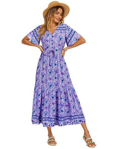 Bohemian Floral V-Neck Maxi Dress | Zeagoo ZEAGOO Bohemian Floral V-Neck Maxi Dress | Zeagoo ZEAGOO