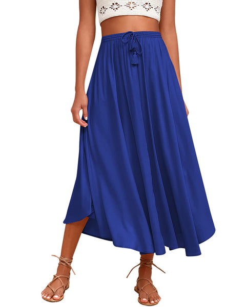 zeagoo women casual maxi skirts elastic high waisted flowy skirts summer lightweight long skirts