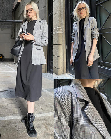 Zeagoo Womens Casual Blazers Pockets Long Sleeve Open Front Work Office Jackets Lapel Button Long Blazer Suit for Bussiness