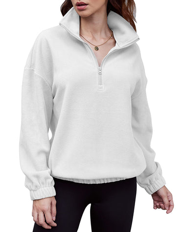 Women's Long Sleeve Sweatshirt Lapel Half Zip Pullover Drop Shoulder Fleece Pullover Tops S-3XL - Zeagoo (Us Only)