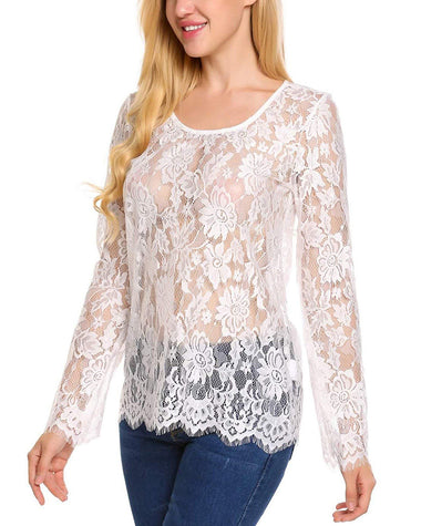 Sexy Sheer Floral Lace Blouse Top - Zeagoo (Us Only)