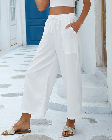 Women Cotton Linen Pants High Waisted Wide Leg Long Lounge Palazzo Pants Trousers with Pockets S-XXL - Zeagoo (Us Only)