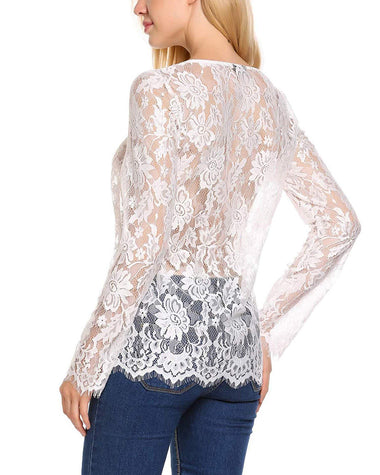 Sexy Sheer Floral Lace Blouse Top - Zeagoo (Us Only)
