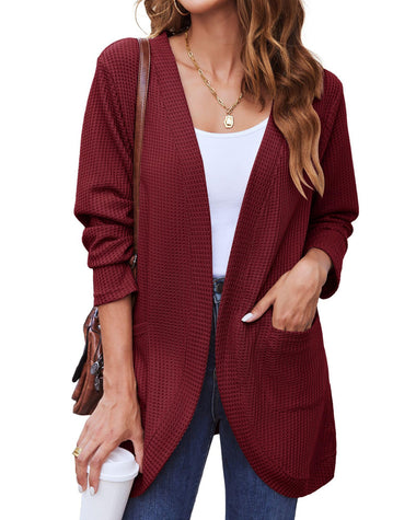 Zeagoo Womens Fall Lightweight Waffle Knit Cardigan Long Sleeve Open Front Sweaters Casual Cardigans with Pockets