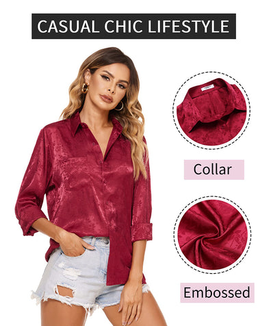 Satin Silk Shirt Floral Button Down Blouse - Zeagoo (Us Only)