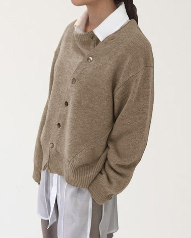Irregular Button Casual Cardigan Loose Crew Neck Sweater Outerwear