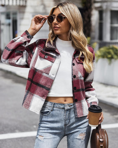 Zeagoo Flannels for Women Cropped Shacket Jacket