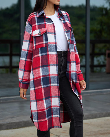Zeagoo Women's 2023 Plaid Shacket Jacket Long Button Down Shirts Fall Casual Oversized Coat