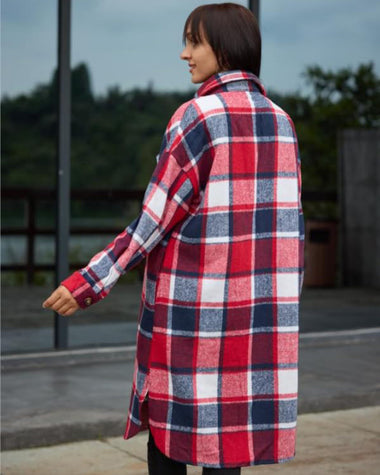 Zeagoo Women's 2023 Plaid Shacket Jacket Long Button Down Shirts Fall Casual Oversized Coat