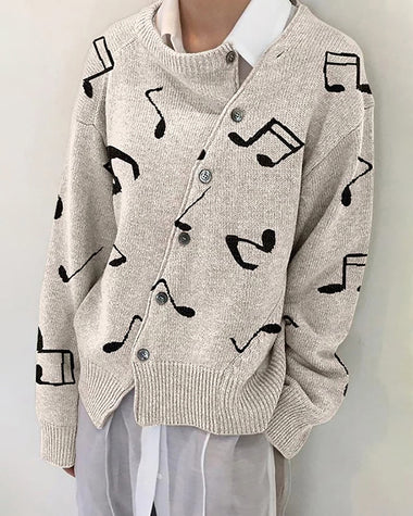 Irregular Button Casual Cardigan Loose Crew Neck Sweater Outerwear