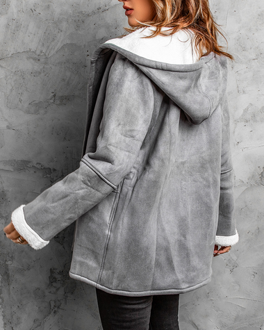 Fuzzy Fleece Lined Coat Mid-Length Suede Jacket