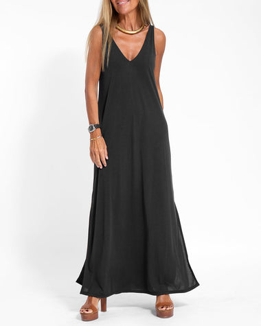 Casual Loose Dress Sleeveless Deep V Neck Split Beach Maxi Long Dress