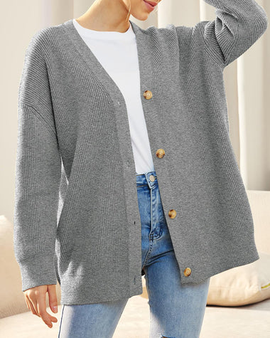 Open Front Oversized Button Lightweight Sweaters V Neck Loose Cardigans Knit Outwear