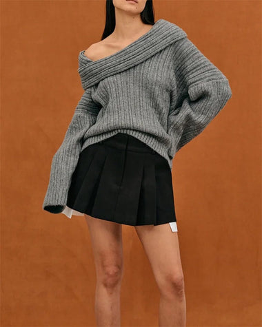 Chic One Shoulder Wrapped Knitted Loose Sweater