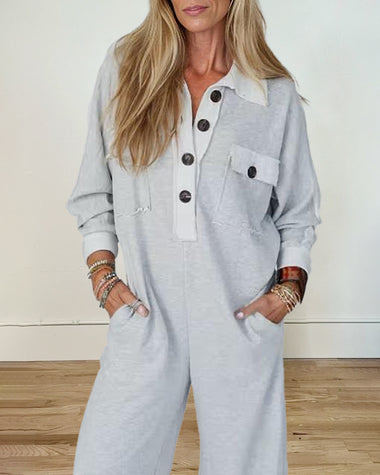 Casual Button Long Sleeve Jumpsuit
