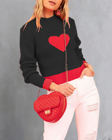 Heart Pattern Color Block Sweater