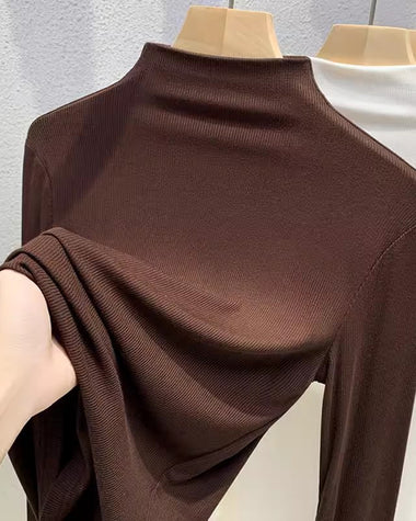 Half High Neck Long Sleeve Thread Slim-fit T-shirt