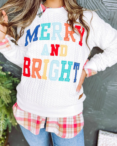 Merry And Bright Cable Knit Pullover Sweatshirt