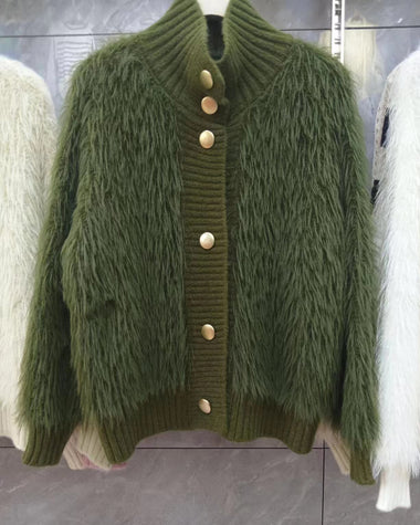 Women's Faux Fur Sweater Cardigan Knitted Turtleneck Jumper Fluffy Coat