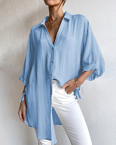 Half Sleeves Casual Tops Blouse Solid Basic Loose Travel Top