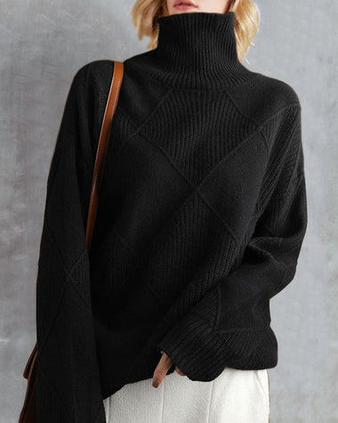 Women Elegant Turtleneck Loose Sweater Pure Color Knitted