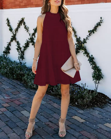 Sleeveless Loose Plain Mini Dresses Mock Neck Layered Ruffled Loose Fl ZEAGOO Sleeveless Loose Plain Mini Dresses Mock Neck Layered Ruffled Loose Fl ZEAGOO