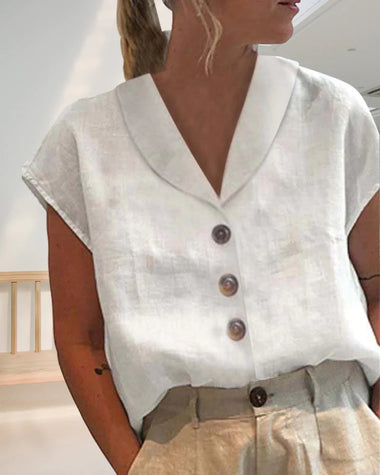 Vintage Cotton Linen Irregular V Neck Top Cotton Linen Shirt