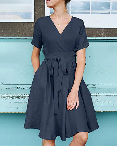 Short Sleeved With Belted Dress Holiday Dresses ZEAGOO Short Sleeved With Belted Dress Holiday Dresses ZEAGOO