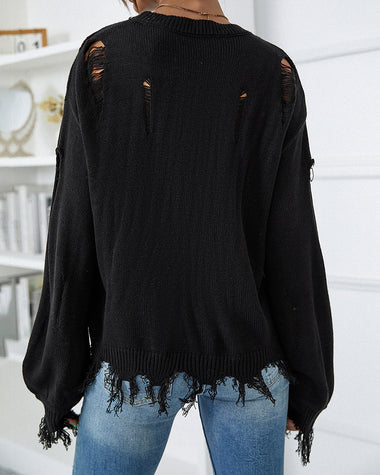 Dropped Shoulder Torn Sweater