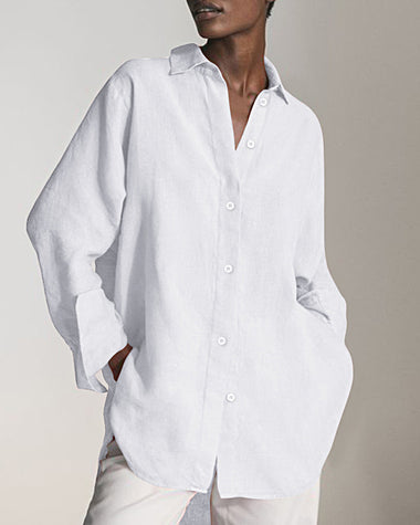 Long Sleeve Loose Casual Women's Shirt Solid Color Lapel Shirt Top