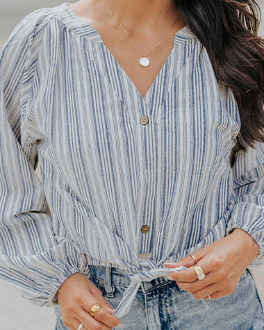 Long Sleeve V-Neck Stripes Casual Blouses Button Down Shirt Tops