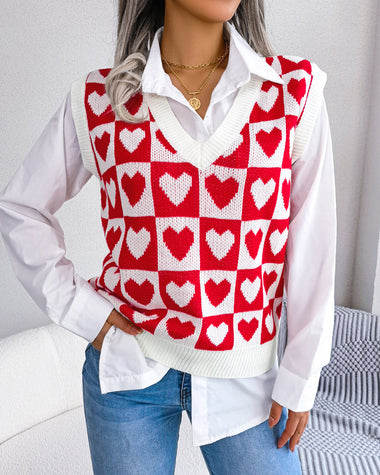 Valentine's Day Love V Neck Knit Sweater Vest