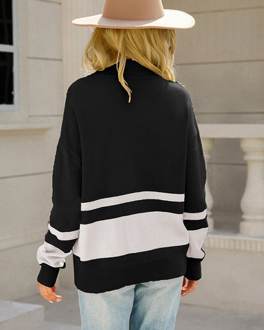 Striped Half-Zip Collared Sweater