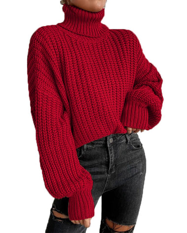 Rolled Neck Drop Shoulder Sweater